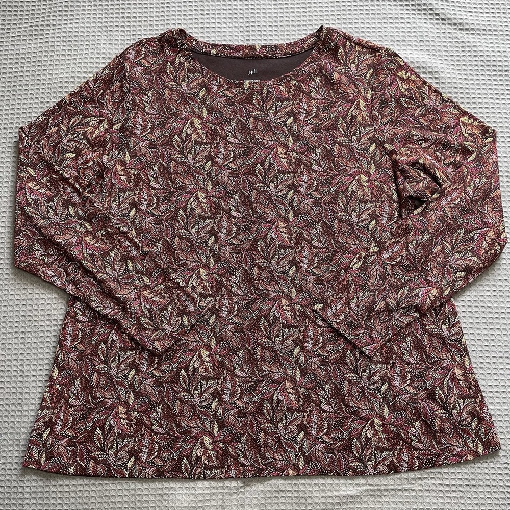 J.Jill Autumn Leaves Pima Long Sleeve Tee Shirt XL Womens Crewneck